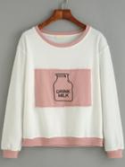 Romwe White Contrast Trim Bottle Embroidered Patch Sweatshirt