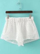 Romwe White Elastic Waist Pockets Hollow Lace Shorts