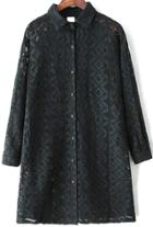 Romwe Long Sleeve Hollow With Buttons Lace Black Blouse