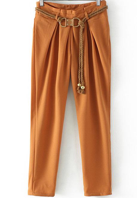 Romwe Pockets Belt Khaki Pant