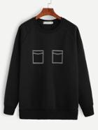 Romwe Black Print Raglan Sleeve Sweatshirt
