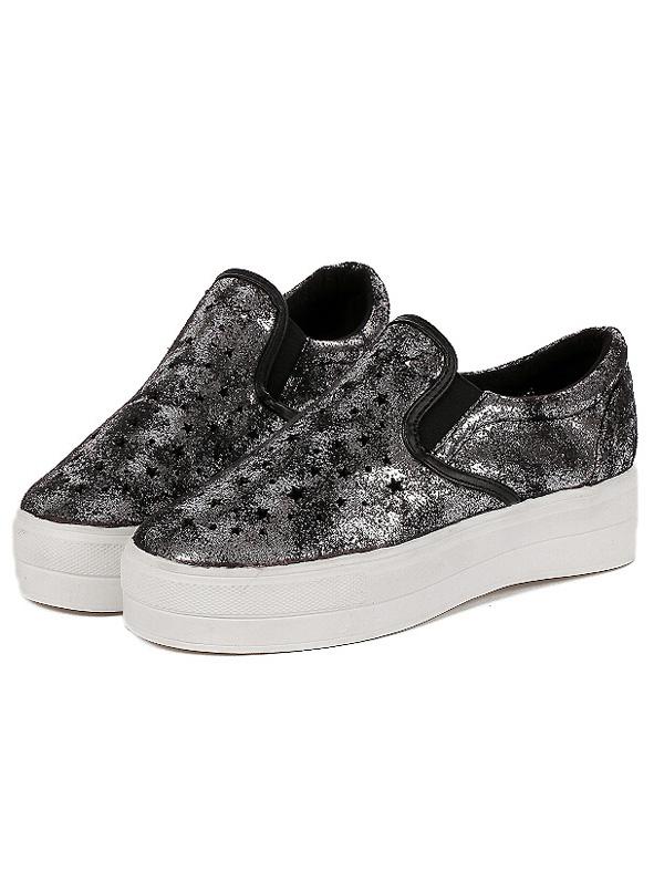 Romwe Silver Thick-soled Stars Hollow Flats