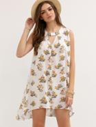Romwe Multicolor Floral Sleeveless High Low Dress