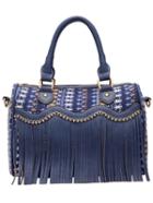Romwe Blue Tribal Print Tassel Bag