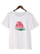 Romwe White Short Sleeve Watermelon Print Casual T-shirt
