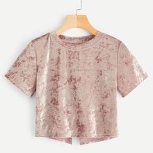 Romwe Split Crushed Velvet Crop Tee