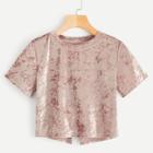 Romwe Split Crushed Velvet Crop Tee