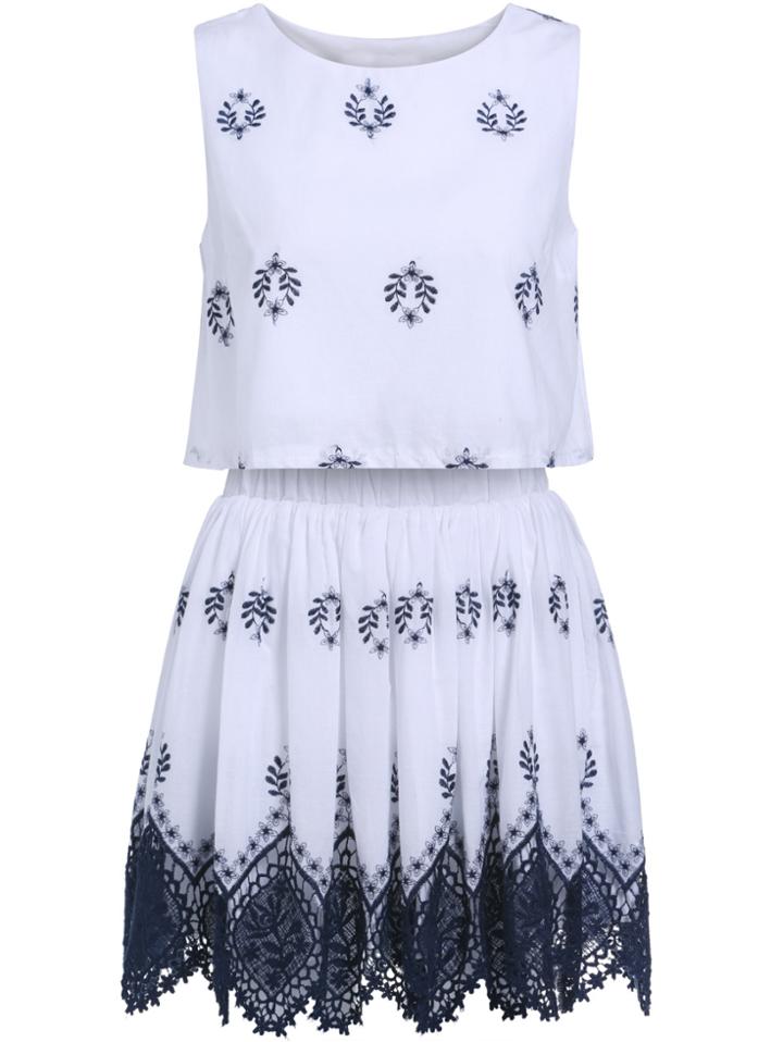 Romwe Sleeveless Top With Elastic Waist Skirt