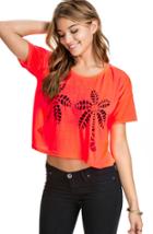 Romwe Coconut Trees Hollow Crop T-shirt