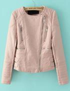 Romwe Zipper Crop Pu Jacket-pink