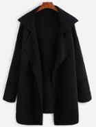 Romwe Black Notch Collar Open Front Sweater Coat