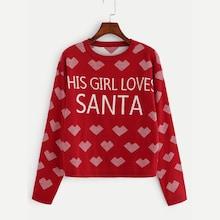 Romwe Plus Christmas Letter And Heart Jumper