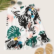 Romwe Plant Print Ruffle Hem Knot Wrap Skirt