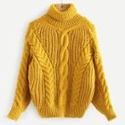 Romwe High Neck Cable Knit Solid Jumper