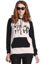 Romwe Romwe Color Block Six Cats Print Hoodie