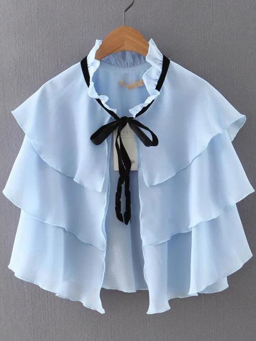 Romwe Blue Tiered Self Tie Crop Blouse