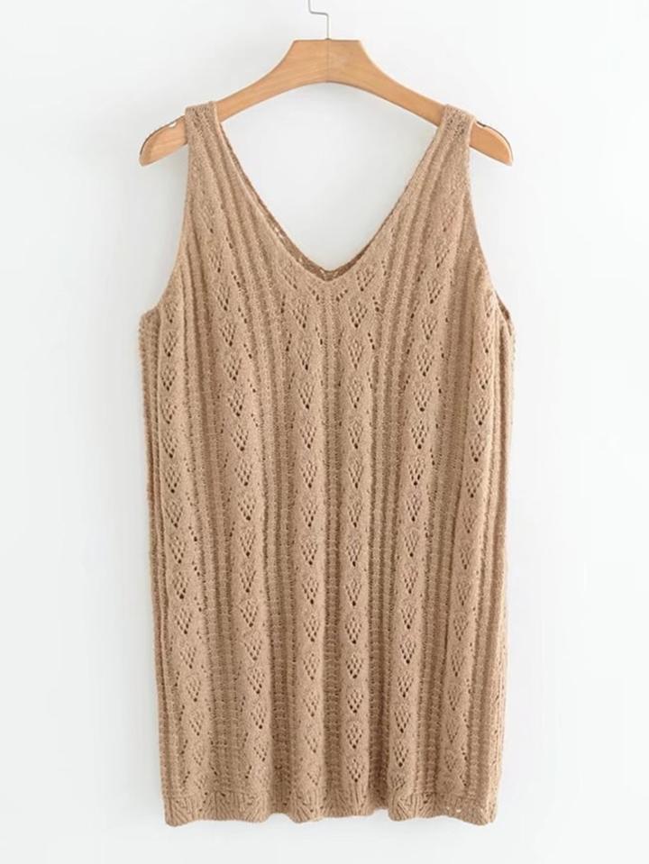 Romwe Eyelet Longline Sweater Vest