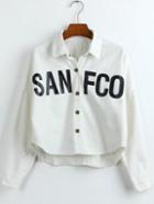 Romwe Lapel Dip Hem Letter Print Jacket
