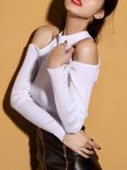 Romwe Mock Neck Open Shoulder White Jumper