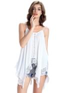 Romwe White Lace Trimmed Caged Asymmetric Cami Top