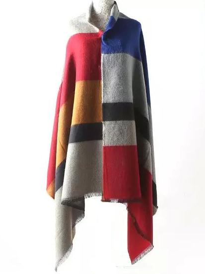 Romwe Plaid Frayed Color-block Scarf