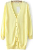 Romwe V Neck With Buttons Knit Yellow Cardigan