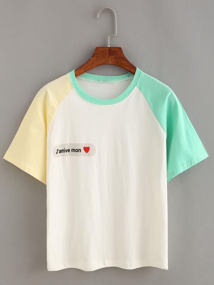 Romwe Letter Print Raglan Sleeve T-shirt