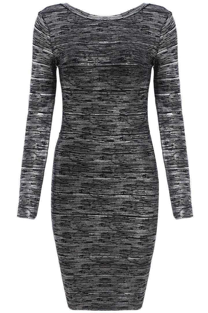 Romwe Round Neck Long Sleeve Black Dress