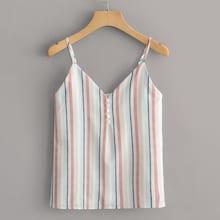 Romwe Button Front Stripe Cami Top