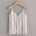Romwe Button Front Stripe Cami Top