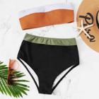 Romwe Colorblock Bandeau With High Waist Bikini Set