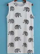 Romwe White Round Neck Elephant Print Tank Dress