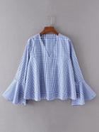 Romwe Bell Sleeve Gingham Top