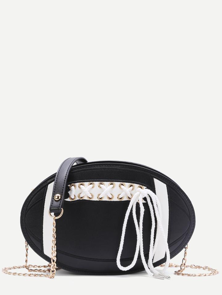 Romwe Black Ball Shape Lace Up Chain Bag