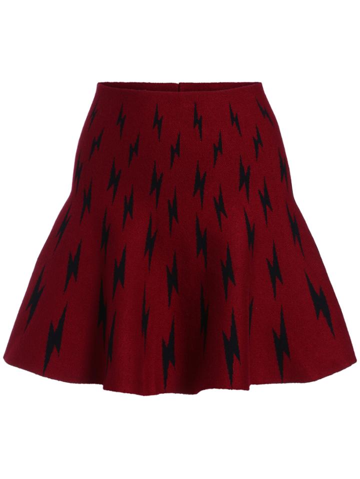 Romwe Lightning Print Knit Flare Maroon Skirt