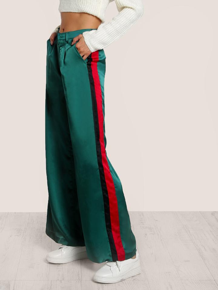 Romwe Striped Side Tailored Wide Leg Pants