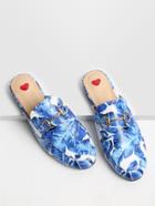 Romwe Blue Leaf Print Loafer Slippers