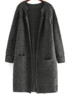 Romwe Pockets Black Sweater Coat