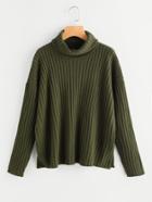 Romwe Roll Neck Drop Shoulder Rib Knit Jumper