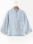 Romwe Light Blue Dual Pocket Front Denim Blouse