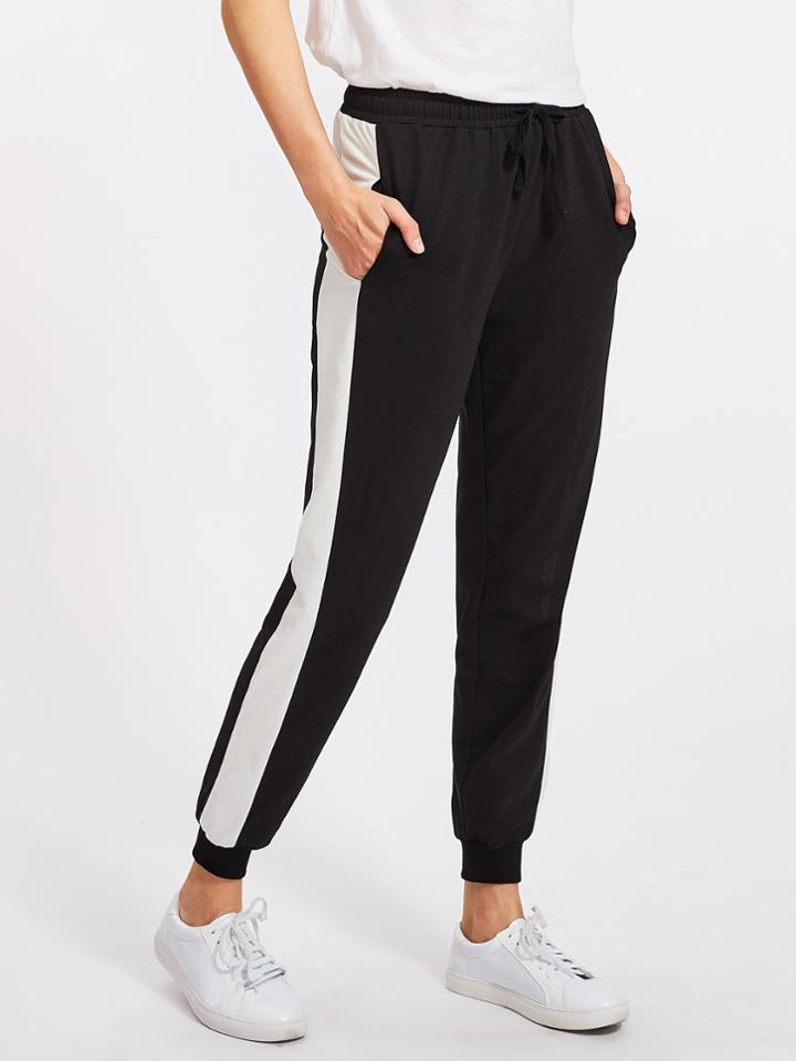 Romwe Contrast Panel Tapered Sweatpants
