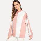 Romwe High Neck Color-block Pullover