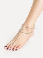 Romwe Water Drop Rhinestone Chain Anklet With Toe Ring