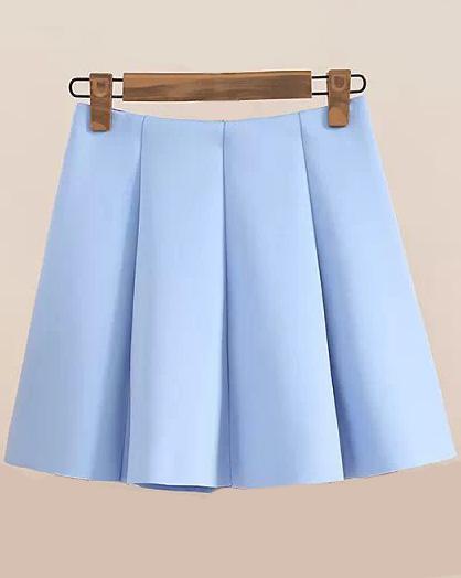 Romwe Pleated Flare Blue Skirt