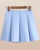 Romwe Pleated Flare Blue Skirt