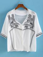 Romwe V Neck Tribal Embroidered Top