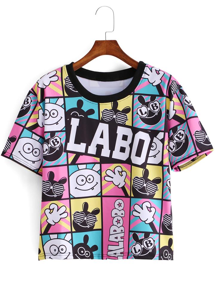 Romwe Rabbit Letter Print T-shirt
