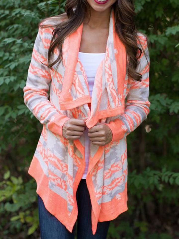 Romwe Drape Front Snowflake Print Coat