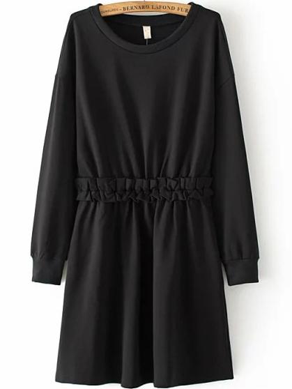 Romwe Long Sleeve Peplum Waist Black Dress