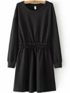 Romwe Long Sleeve Peplum Waist Black Dress